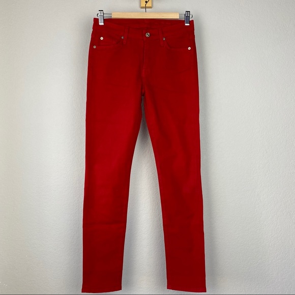 7 For All Mankind Pants - 7 4 All Mankind Red Stretch Low Rise Skinny Jeans